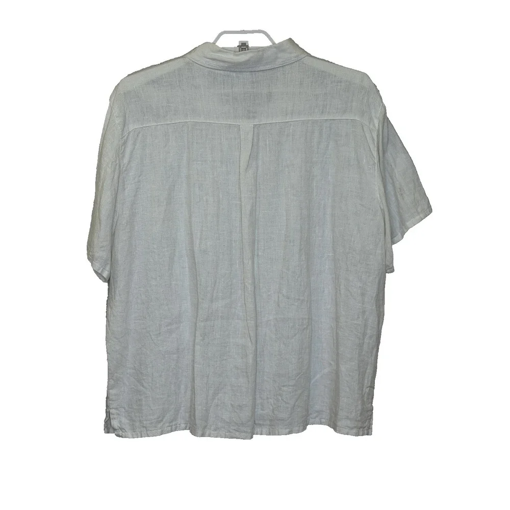 Chico's Button Front Top Womens Sz 3 USXL White 100% Linen Short Sleeve Collared